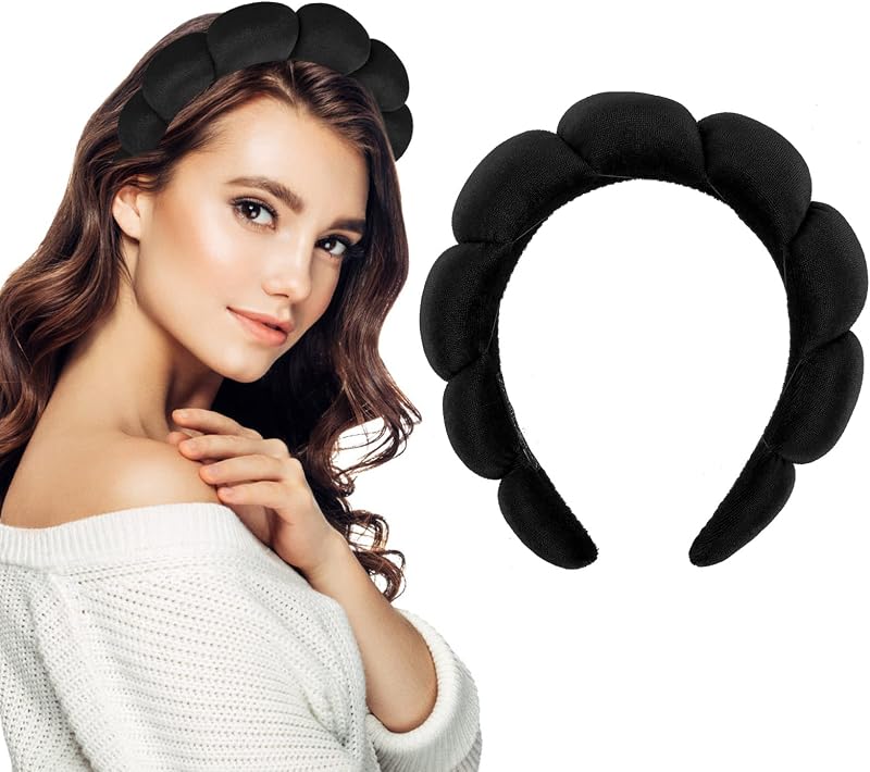 Yolev Spa Makeup Headband Black Soft Terry Cloth Face Washing Hairband 4.53x5.7