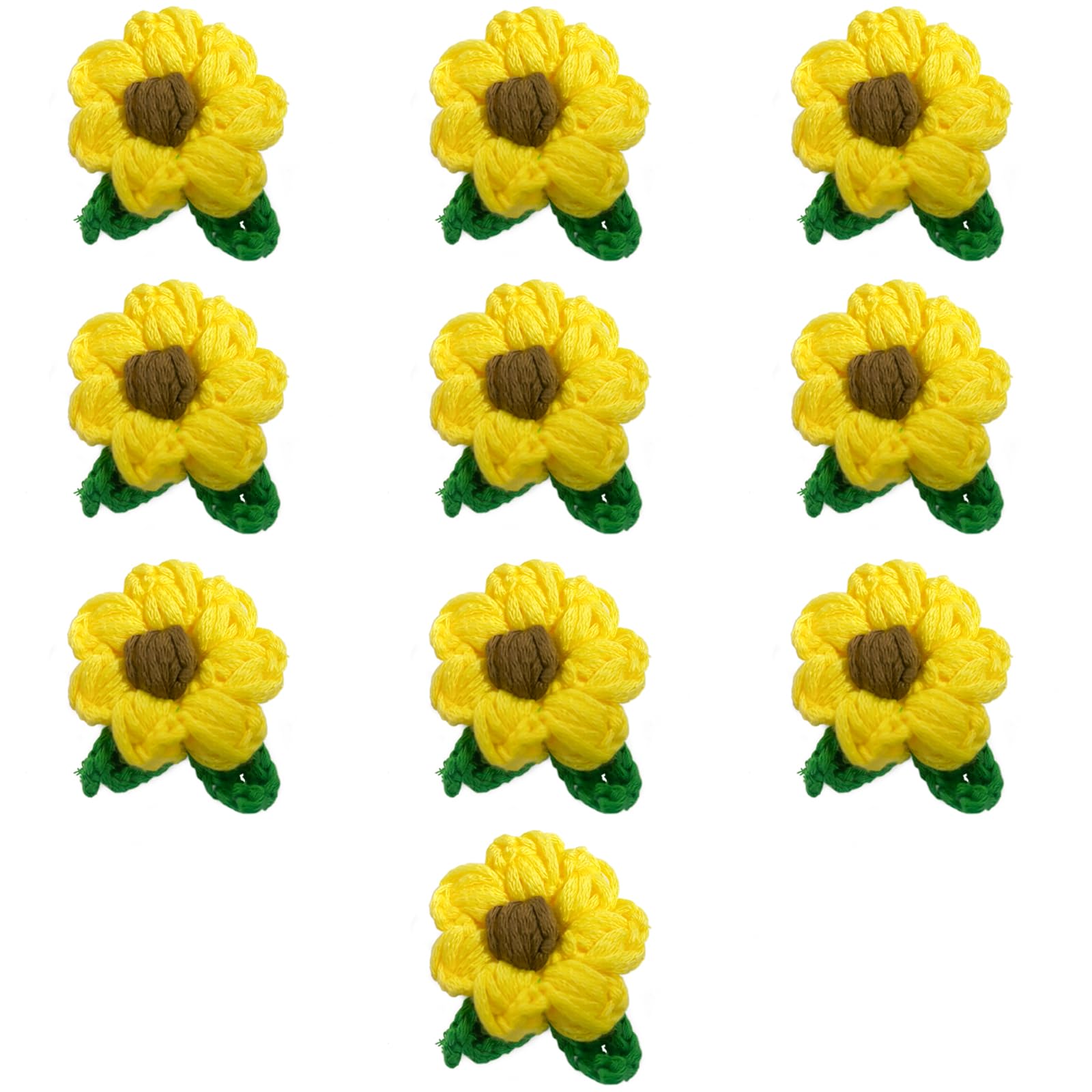 10Pcs Handmade Knitted Sunflower Applique Decorations, Yellow and Green