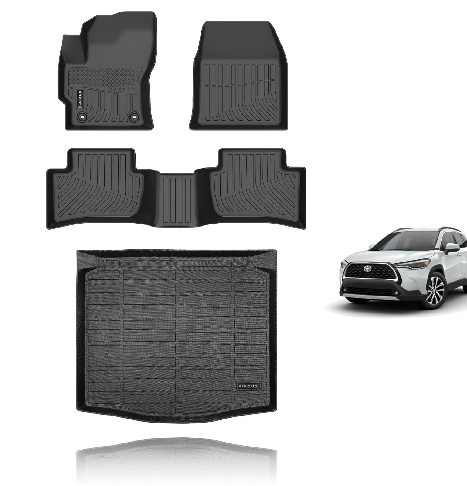 KELCSEECS Floor Mats & Cargo Liner for 2026 2025 2024 2023 2022 Corolla Cross AWD(Not Fit Hybrid) All Weather Floor Liners Car Mats Cargo Mat Trunk Mat Corolla Cross AWD Floor Mats Accessories Image