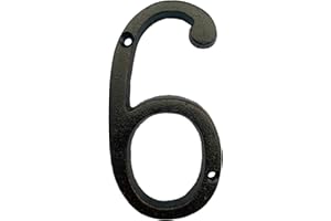 BetLight 5.5 Inch High Cast Iron House Number, Solid Home Address Numbers, Elegant Black Brown Finished, Easy Install With Matching Screws, Number 6