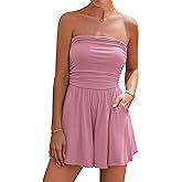 BTFBM Womens Romper 2026 Spring Summer Strapless Tube Tops Beach Vacation Clothes Boho Loose Shorts Jumpsuits Pockets