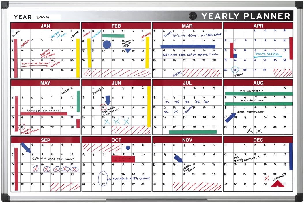 Bi-Office Annual Planner, Magnetic, Aluminium Frame, 90 x 60 cm - Image 3