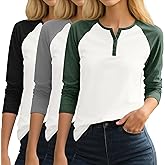 Oakgarden 3 Pack Womens 3/4 Raglan Sleeve Shirts V Neck Baseball Tee Color Block Tops Tunic Blouses Button Henley T Shirts