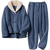 Kissonic Women's Fluffy Pajama Set Fleece Pullover Pants Fuzzy Lounge Set Cozy Winter Pj Sleepwear with Pockets