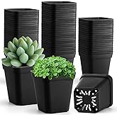 RooTrimmer 100 Pack Plant Nursery Pots 3.15 Inch, Durable Square Seedling Pots with Drainage Holes, Reusable Small Plastic Flower Pots for Seed Starting, Transplanting, Herb Garden