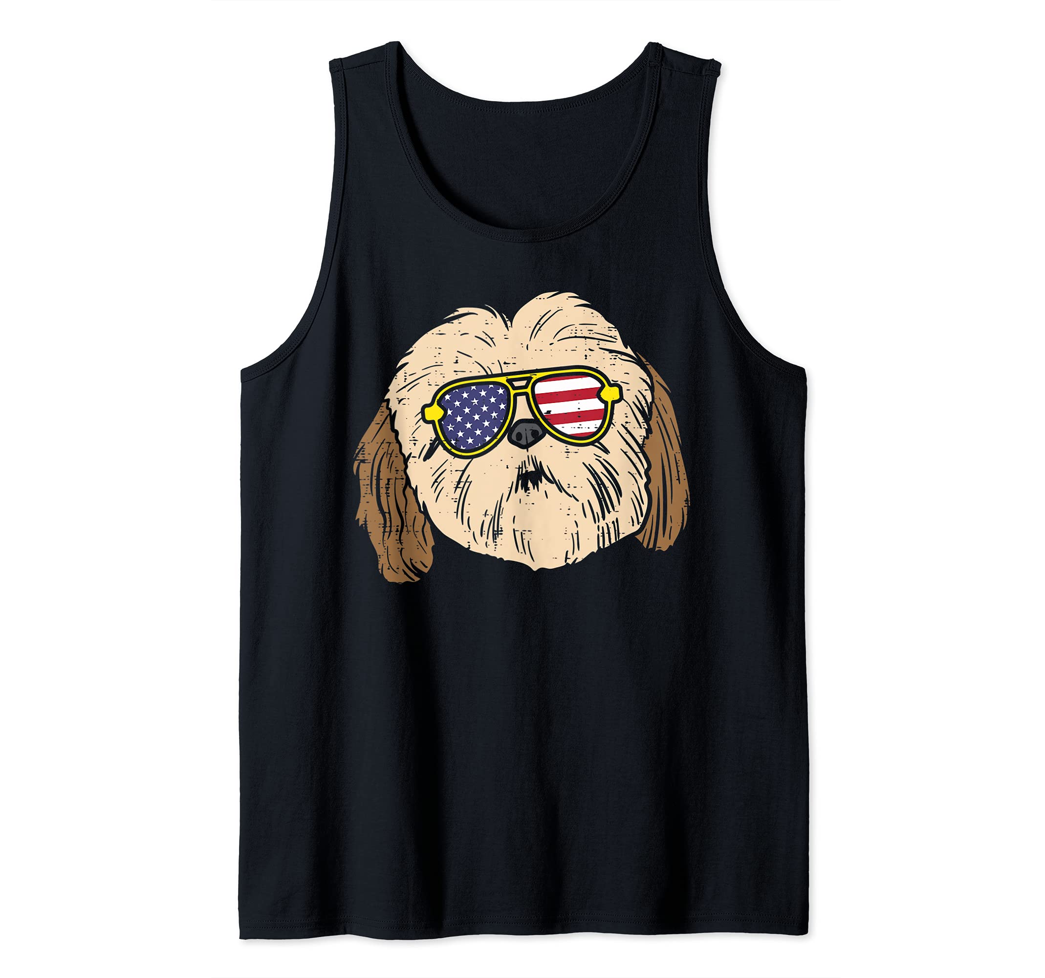 Shih Tzu Sunglasses American USA 4th Of July Fourth Dog Tank Top