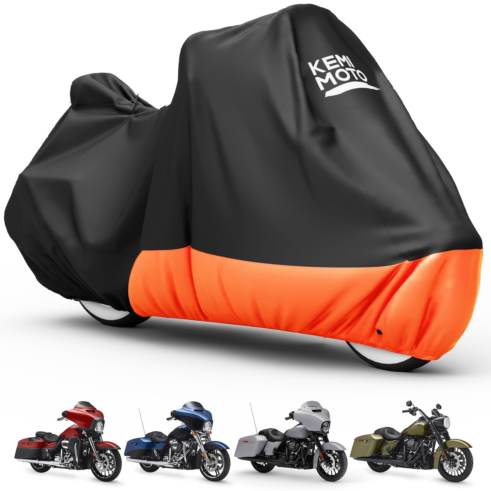KEMIMOTO Heavy Duty 420D Motorcycle Cover Fits Side Top Box Waterproof Outdoor Compatible with Touring, Touring Ultra Limited Road King Street Glide Road Glide All Weather Dust Sunlight Rain Cover Image