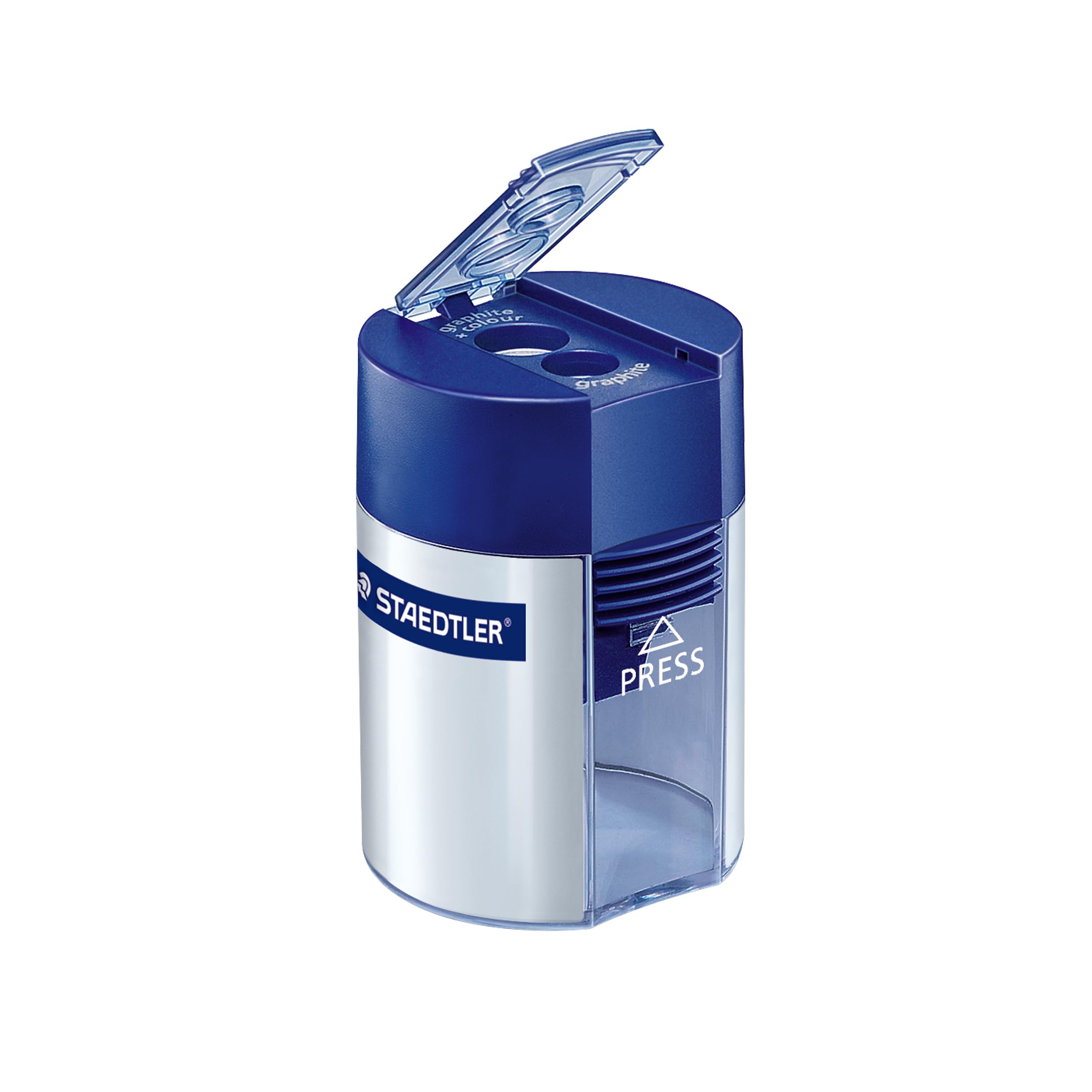 STAEDTLER Pencil Sharpener with 2 Holes - Dual Size Manual Sharpener for Standard, Colored & Makeup Pencils - Compact Design
