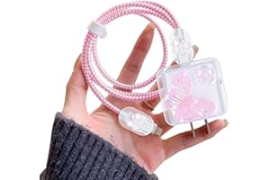 Cute Cable Protector for iPhone 18W/20W Charger Clear with Pink Flower Butterfly Design Girly Cable USB Data Line Wire Saver 