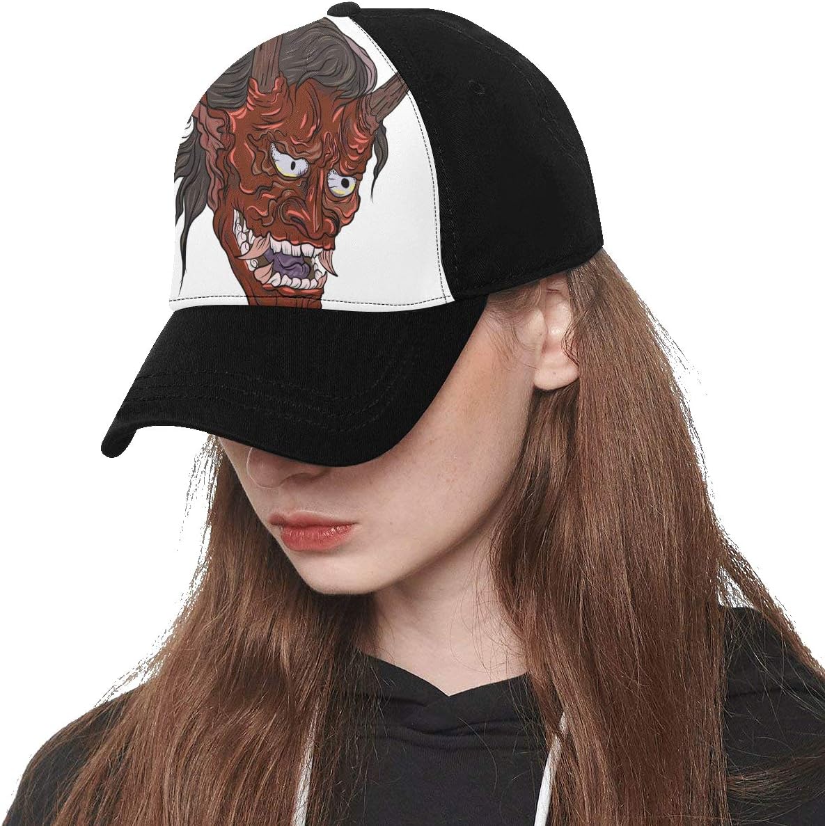 Baseball Cap Unisex Japanese Demon Mask Japanese Printing（Front Panel Custom） Cotton Dad Hat Soft Adjustable Trucker Cap Sun Hats for Women Men Hip-hop Sports Summer Beach Outdoor