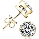 Inf.Story Moissanite Stud Earrings, 1ct D Color VVS1 Round Cut Earrings, 18K Yellow Gold Plated 925 Sterling Silver Bezel Stud Earrings for Women and Men (Gold)
