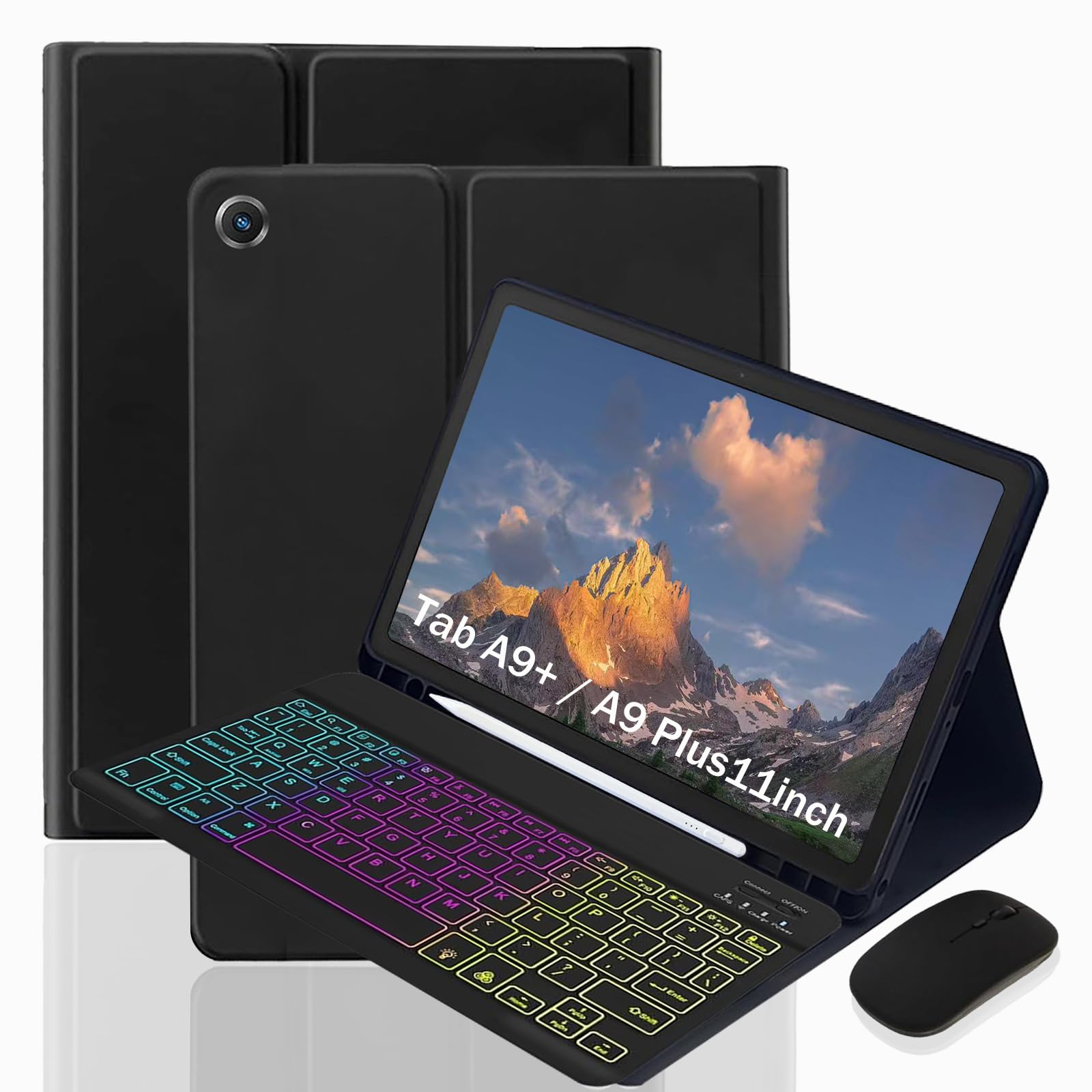 Photo 1 of Keyboard Case for Samsung Galaxy Tab A9+ / A9 Plus11inch - 3 Color Backlit, 2023 -with S Pencil Holder Case and MouseDetachable Keyboard (Black)