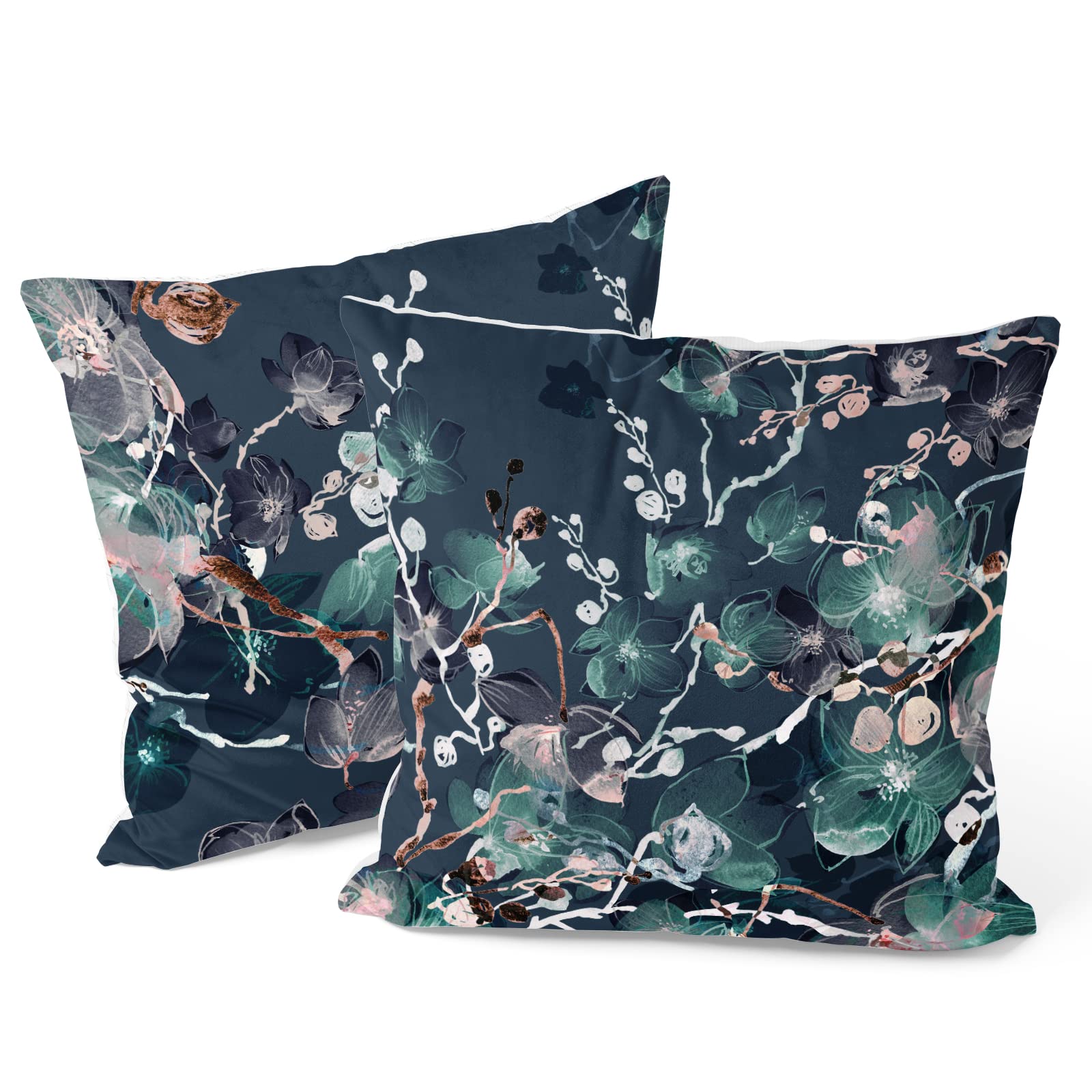 Berkin Arts Decorative Square Throw Pillow Covers Farmhouse Cushion Cases Designed of Modern Flower Floral, Made of Polyester Blend. Pack of 2, 18x18 Inch. Washable Watercolor for Coffee — image 1