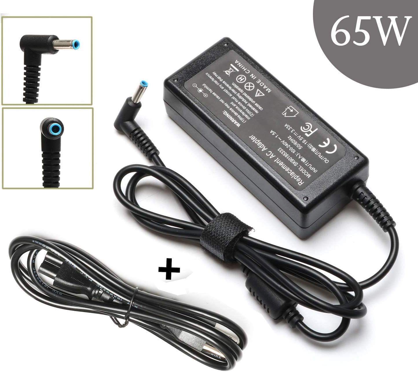19.5V 3.33A 65W AC Adapter Charger Replacement for HP 15-F009WM 15-F023WM 15-F039WM 15-F059WM 14-Q010NR 14-Q030NR 14-Q039WM 15-g074nr 15-g073nr F9H92UA Hp Envy Touchsmart 14-k00tx Power Supply Cord