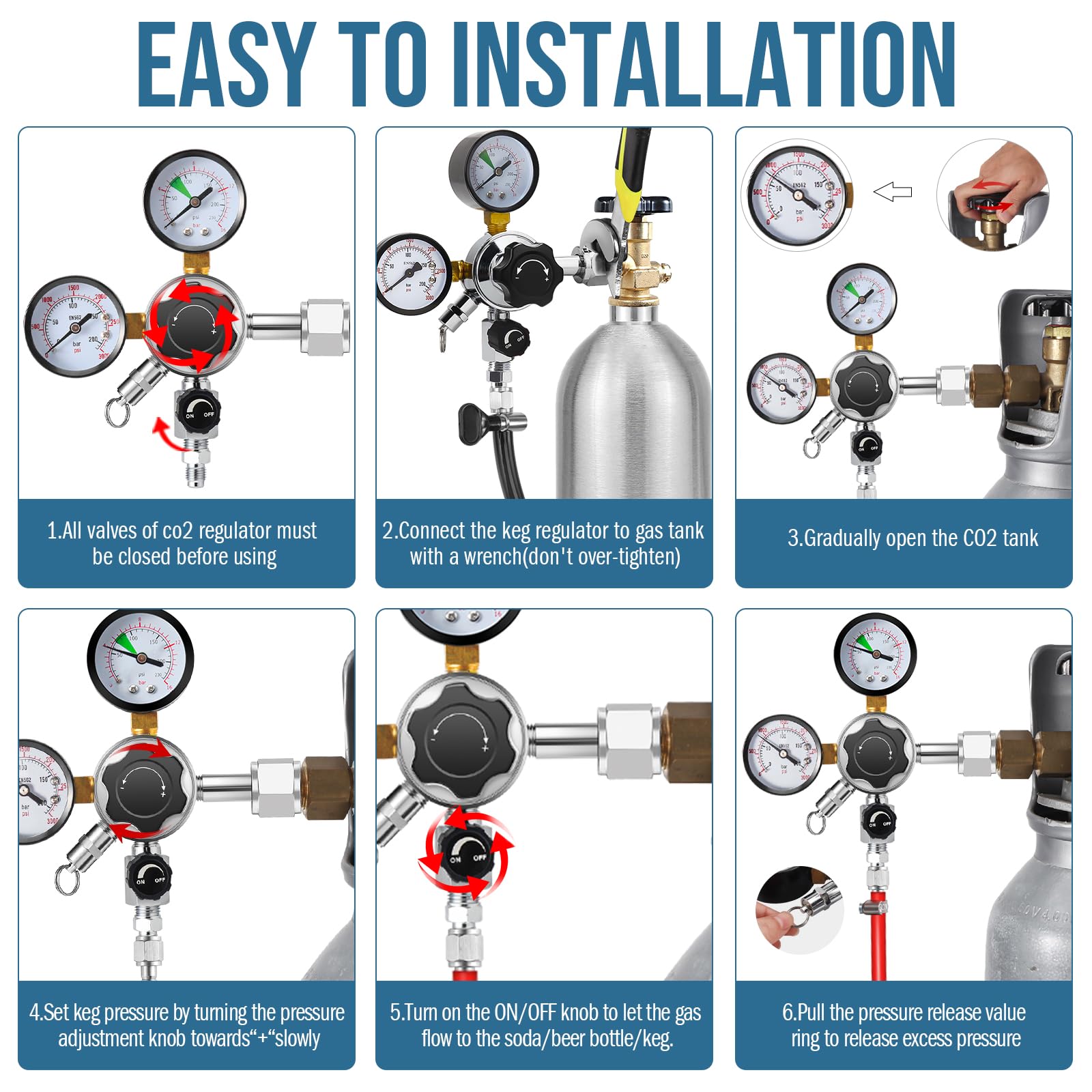 High Pressure CO2 Regulator Dual Gauge Keg Regulator 0-120PSI Output Pressure Regulator for Kegerator - CGA 320 Beer Regulator, 7/16-20 UNF Thread Fittings, Keg Regulator for Beer, Soda