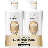 Pantene Shampoo, Daily Moisture Renewal - Pro-V Nutrients for Dry, Color-Treated, Straight to Curly Hair, 72-Hour Hydration & Softness, 27.7 Oz Each, 2-Pack + Miracle Rescue Shot (0.5 Oz)