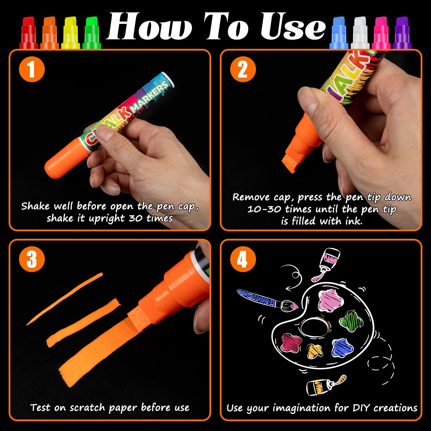 Labeol 8 Colors 10mm Liquid Chalk Markers, 2-in-1 Nib Washable Jumbo Chalk Markers for Windows, Cars, Signs, Glass, White Boards and Mirrors