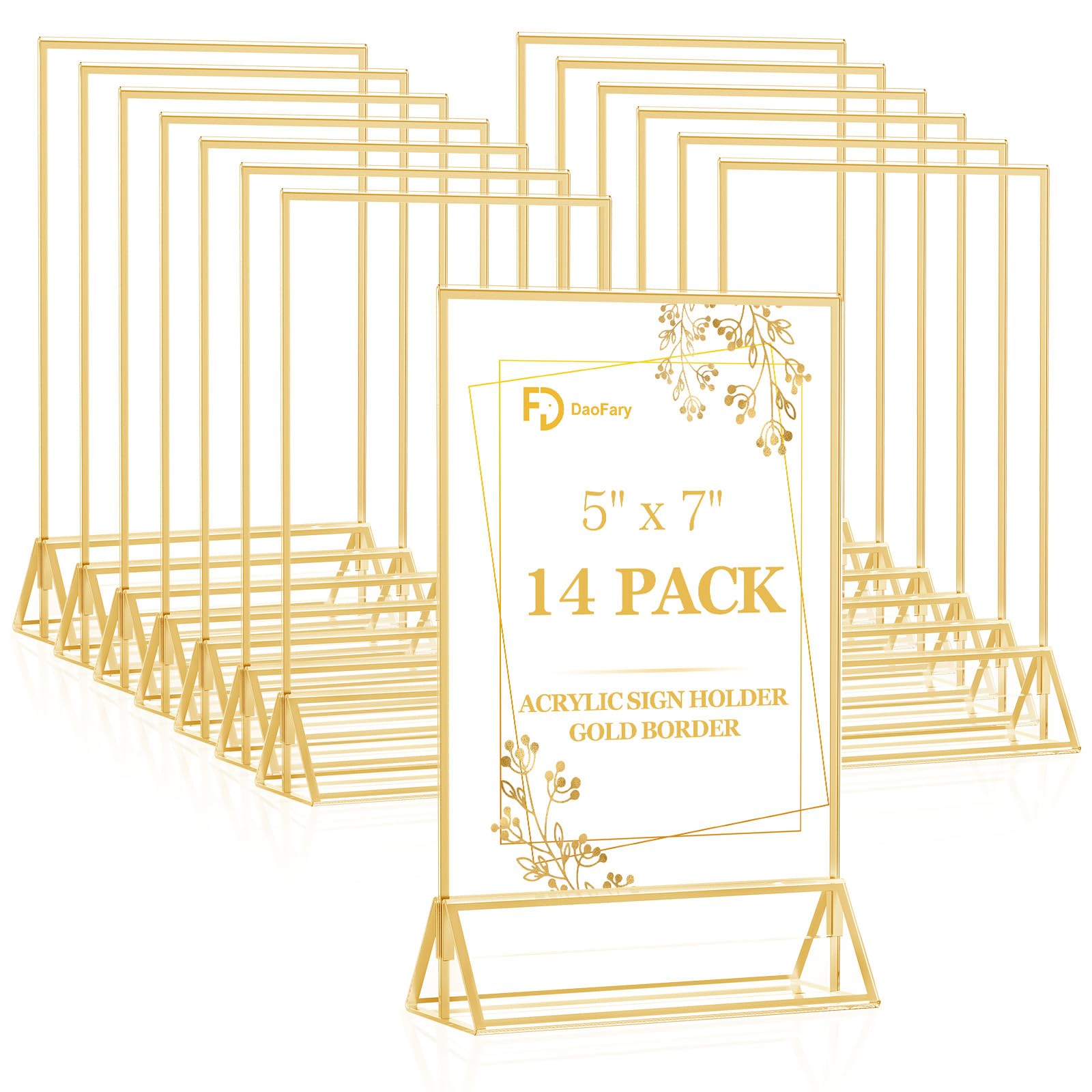 Photo 1 of *MISSING PARTS*
Daofary Acrylic Sign Holder 5x7, 14 Pack Double Sided Clear Gold Frame Tabletop Display, Menu Flyer Table Number Holder for Wedding Reception and Restaurant Tables