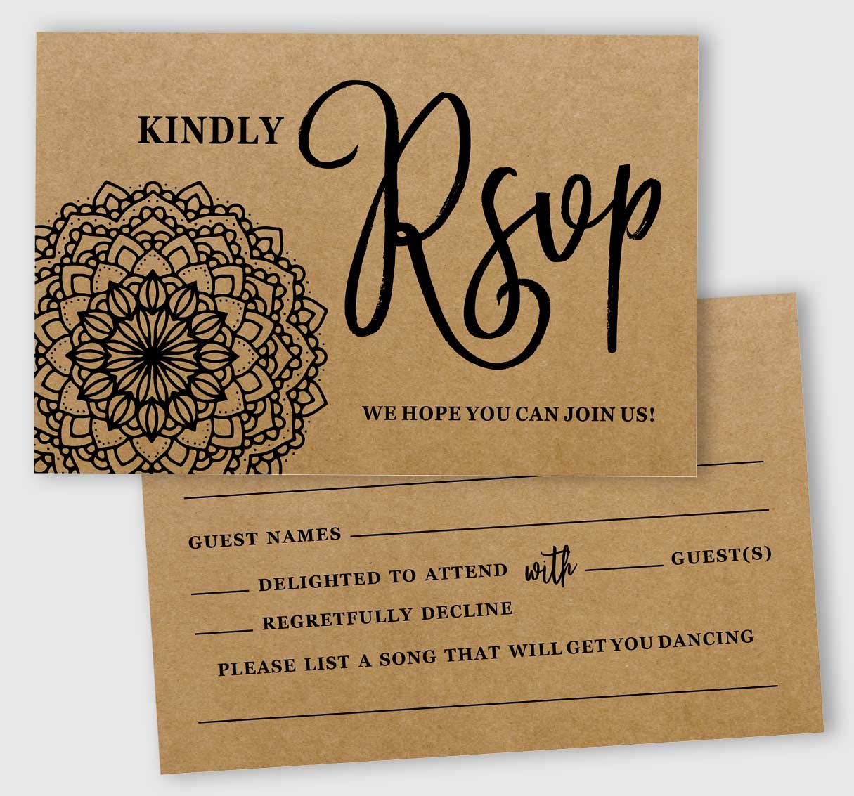 Inkdotpot RSVP Postcards (Set Of 50) 4"X6" Blank With Mailing Side,RSVP Reply Response Cards For Wedding Mandala Kraft Print Return Cards