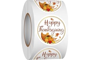 Heyfibro 500 Pcs Thanksgiving Stickers, 1.5" Funny Fall Round Label for Gift Packing, Cards, Envelopes, Party Supplies (Horn of Plenty)