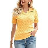 GRACE KARIN Womens 2025 Summer Short Sleeve Sweater V-Neck Collared Pullover Sweater Tops Lightweight Knit Polo Shirt