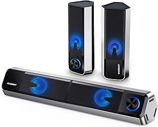 ELEGIANT PC Lautsprecher, Bluetooth 5.0 Computer Lautsprecher 10W trennbare 2.0 Kanal Stereoanlage Mini Soundbar mit Einstellbarer 4 LED Licht Modi für PC Computer Desktop Notebook Smartphone