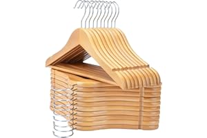 FairyHaus Kids Hangers 20 Pack 12.8 Inch, Natural Wooden Baby Childrens Hanger for Closet, Anti-Rust 360° Swivel Hook, Notches & Smooth Finish, Durable and Strong Wood for Toddler Clothes