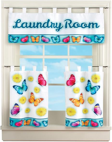 Butterfly Bright Colorful Laundry Room Tab Top 3 Piece Kitchen