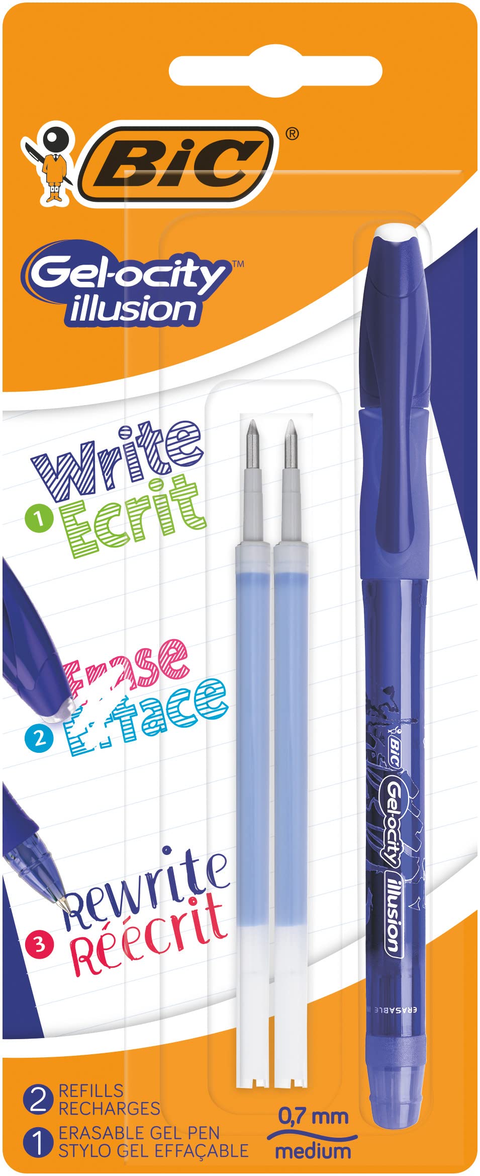 Bic Gel-ocity Illusion Gel Rollerball Pen 0.3 mm Blue 944017 1 Piece with 2 Refills