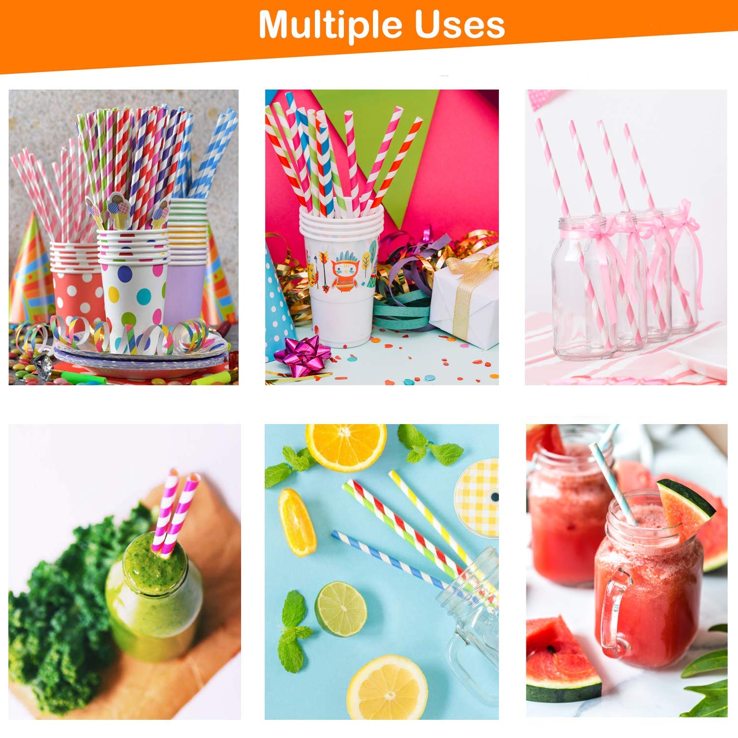 Weemium Paper Straws Disposable 200 Pack - Striped Straws in 10 Colors - Biodegradable, Durable and Eco friendly - Non-soggy Paper Straws for Drinking and Crafts - Image 4