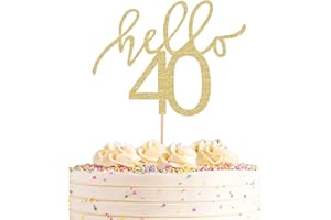 GENERIC AHAORAY Hello 40 Cake Topper - Gold Glitter 40th Birthday Cake Decorations - 40 Wedding Anniversary Party Cake Decor