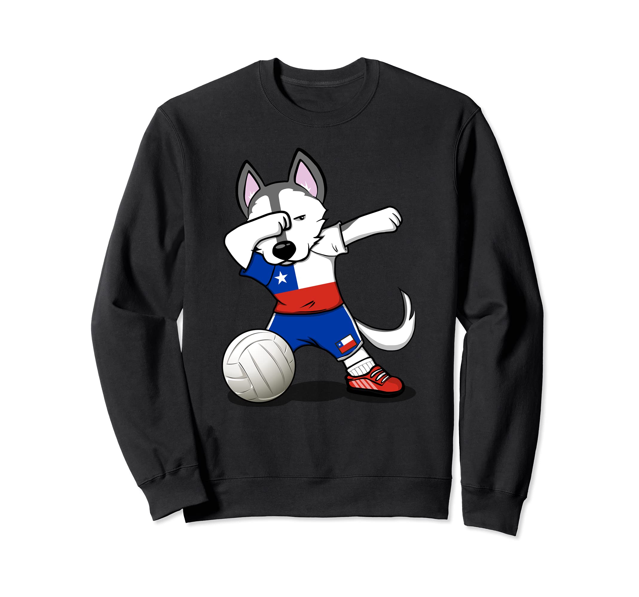 Dabbing Husky Dog Chile Volleyball Fans Jersey Chilean Flag Sweatshirt