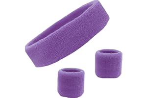 Kenz Laurenz Sweatband Set Cotton Sports Headband Terry Cloth Wristband Moisture Wicking Sweat Absorbing Head Band Athletic Exercise Basketball Wrist Sweatbands and Headbands