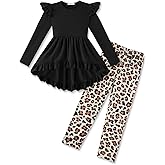 Arshiner Toddler Girl Clothes Ruffle Trim Long Sleeve Pullover Top and Floral Print Leggings Fall Outfits Kids Clothing Sets