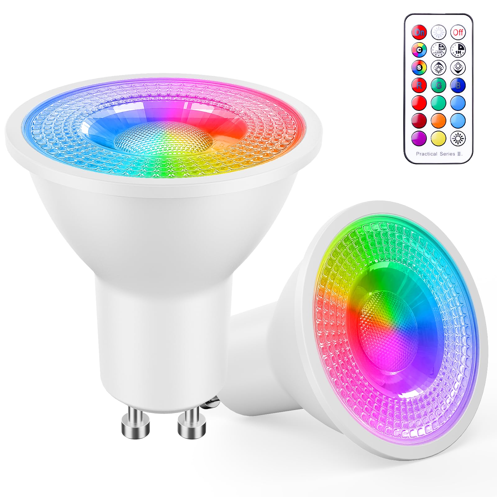 YAYZA! GU10 LED Colour Changing Bulbs 5W Dimmable, GU10 RGB LED Spots Light Bulb Warm White 3000K, Multicolour LED Spotlights with Remote Control, 12 Colours, 5 Modes, Timer, 2 Pack — image 1