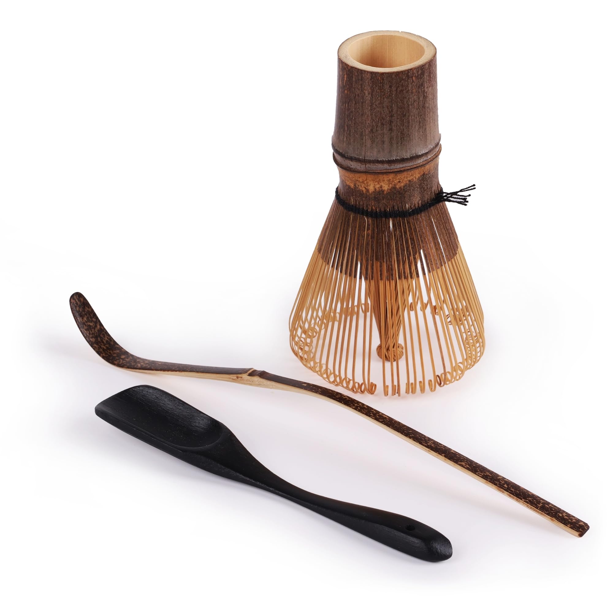 BambooMN Matcha Whisk Set - Black Chasen and Chashaku, Deep Scoop - 1 Set