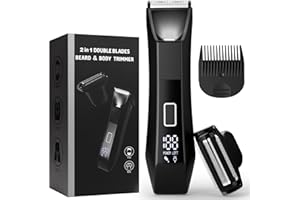 BILTRTE Groin & Body Hair Trimmer for Men, Dual-Head Ceramic Trimmer & Foil Blades, Ball Trimmer Men with Travel Lock, USB-C Rechargeable, Waterproof Wet/Dry Body Groomer with LED Display, Men's Ball Shaver