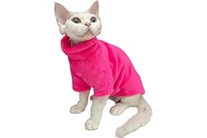 WQCXYHW Sphynx Hairless Cat Clothes Solid Soft Faux Fur Sweater Outfit Cute Pullover Autumn Winter Fashion Turtleneck Sphynx Clothes Kitten Cat Apparel (XL（8.8-11lbs）, Rose Red)