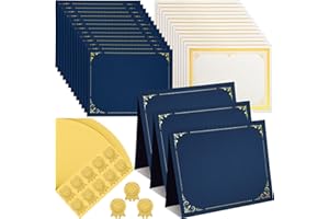 Noveread 60 Set Certificate Kit Includes 60 Certificate Holders 60 8.5 x 11'' Papers 60 Gold Foil Award Seal Seals, Diploma Cover for Certificates Award (Blue)