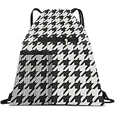 AYBELWG Drawstring Backpack Sports Gym Bag, Large String Swim Bag for Beach With Water Bottle Mesh Pocket, Cute Gym Sack with Zipper Pocket for Men Women Cute Houndstooth