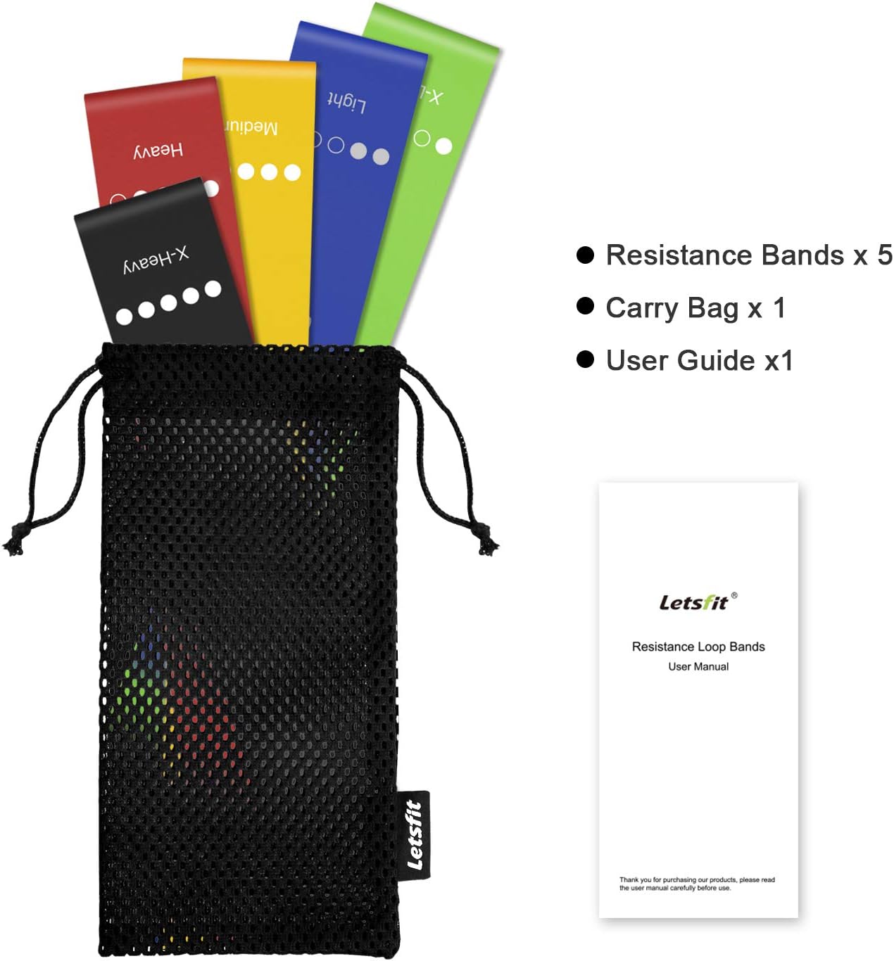 Letsfit Resistance Loop Bands, Resistance Exercise Bands for Home Fitness, Stretching, Strength Training, Physical Therapy, Natural Latex Workout Bands, Pilates Flexbands : Sports & Outdoors