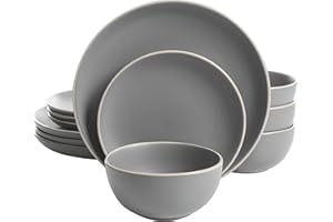 Gibson Home Rockaway 12-Piece Dinnerware Set Service for 4, Grey Matte -