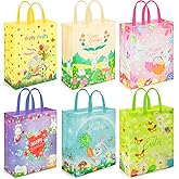 AhfuLife Large Easter Gift Bags with Handles, 6 Pcs Easter Egg Hunt Bags for Kids, Reusable Non-woven Rabbit Bunny Bag for Egg Hunt Party Supplies Decorations,14.9'' x 11.8'' x 5.9''