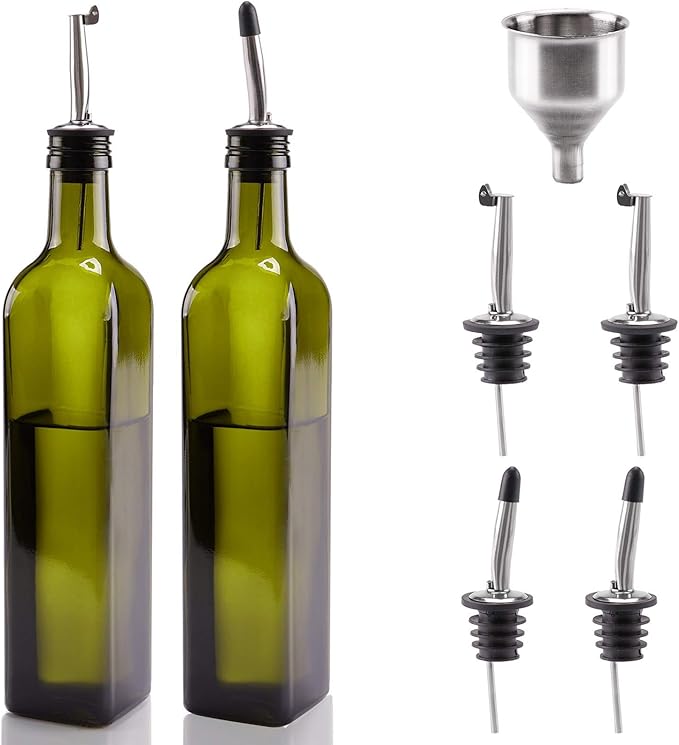 [2 Pack]Mtophs 17 oz Olive Oil Dispenser Glass Bottle Set 500ml Oil