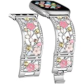 Duoan Floral Bracelet Compatible with Apple Watch Band 38mm 40mm 41mm 42mm iWatch Bands Series 11 10 9 8 7 6,Bling Crystal Hollow Metal Strap,Cute Women Dressy Jewelry Wristband(38/40/41/42mm,Silver)