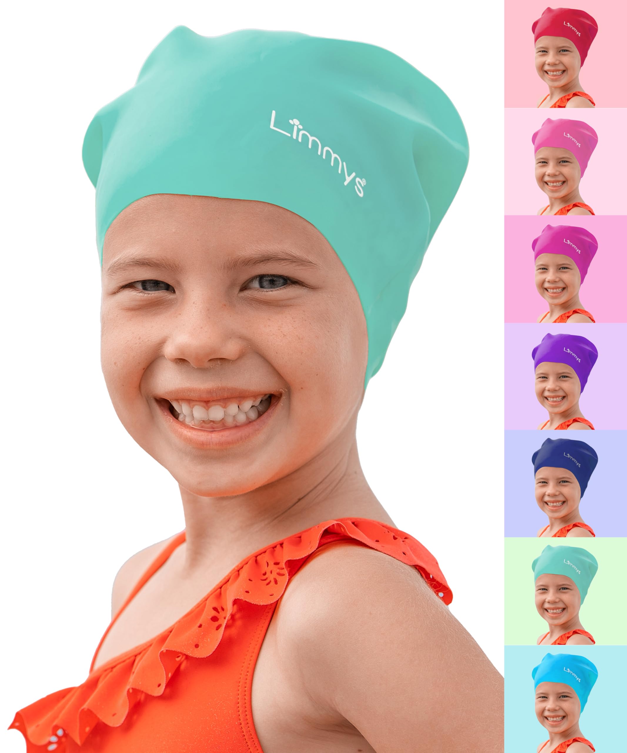 Limmys Kids Swim Cap – 100% Silicone Swim Cap for Long Hair – Soft, Stretchy & Comfortable Swimming Cap – Designed for Durability & a Tangle-Free Experience