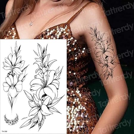Handaxian 5pcs Temporaire Tatouage Fleur Noire Tattoo Sleeve