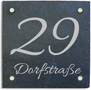 Haustürschild Hausnummer Hausschild Schiefer Abstandshalter Edelstahl 20x20 cm