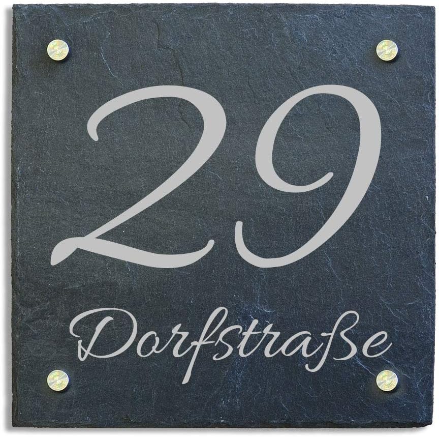 Haustürschild Hausnummer Hausschild Schiefer Abstandshalter Edelstahl 20x20 cm
