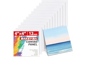 BAKEYBA 12 Pack 4x4 Inch Mini Canvas Boards for Painting, Small Square Canvas Panels, 100% Cotton Primed Acid-Free for Acrylic Paint